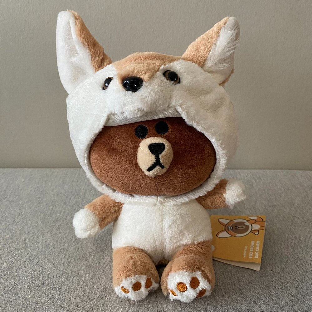 NWT Line Friends Wannabe Fox Brown Bear Bag Charm Plush  7" 2016